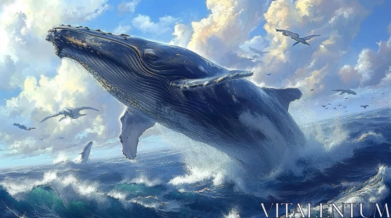 Whale Jumping Painting - Stunning Nature Artwork AI Image