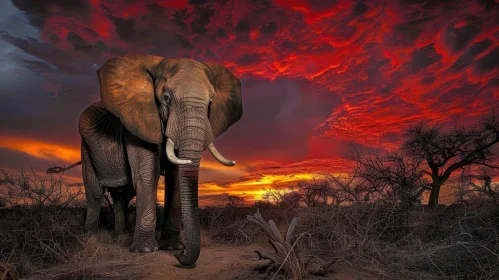 African Savanna Sunset Elephant Wilderness