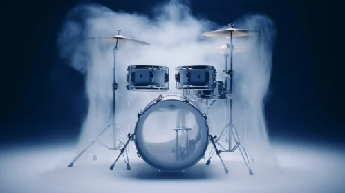 Detailed 3D Drum Kit in Blue Void with Smoke