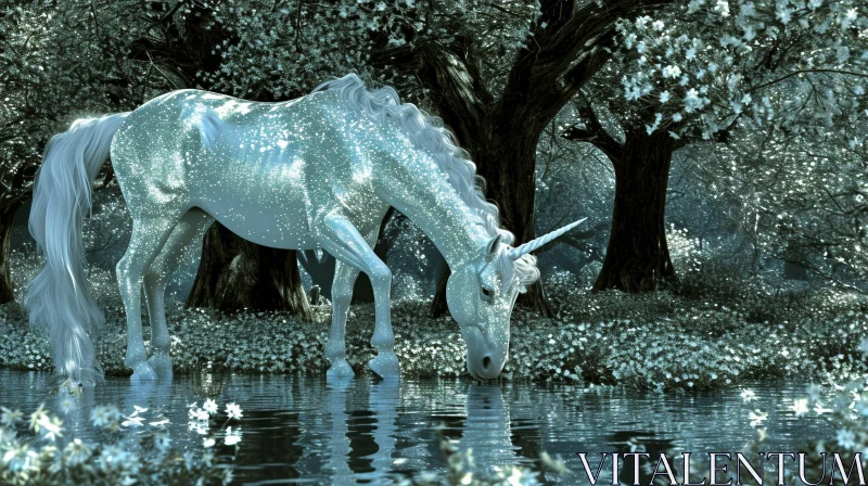 Enchanting Unicorn in Forest - Magical Nature Scene AI Image