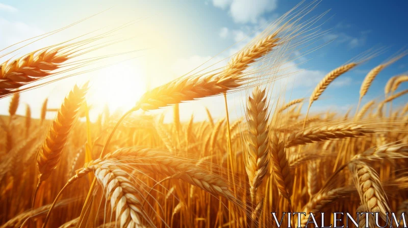 Golden Wheat Field under Bright Sunlight AI Image
