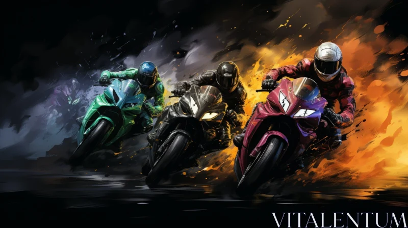 Intense Motorcycle Racing Painting AI Image