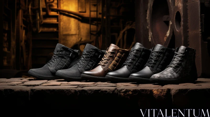 Men's Boots on Industrial Background AI Image