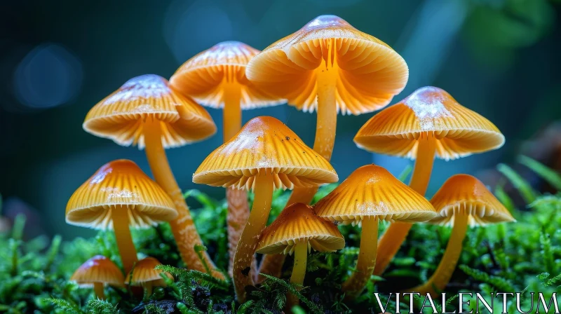 Orange Mushroom Cluster on Green Moss AI Image