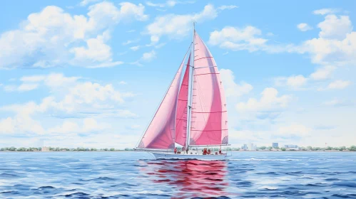 Tranquil Sailboat Painting on Blue Sea