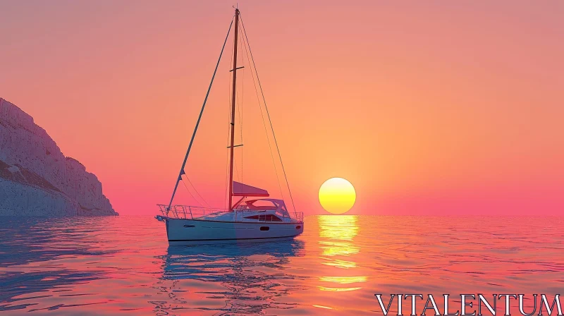 AI ART Tranquil Sunset Sailboat Scene