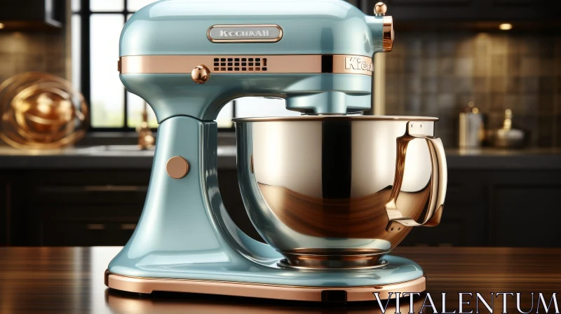 AI ART Blue and Copper Kitchen Stand Mixer on Counter