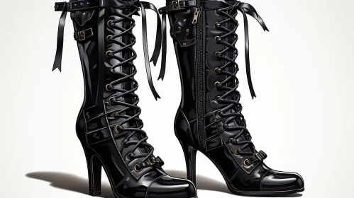Chic Black Leather Boots with Gold Buckles