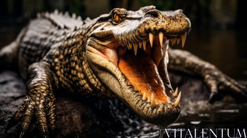 Close-Up Crocodile Head with Open Mouth AI Image