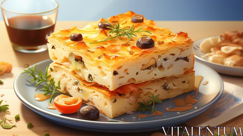 Delicious Plate of Lasagna with Cheese and Tomatoes AI Image
