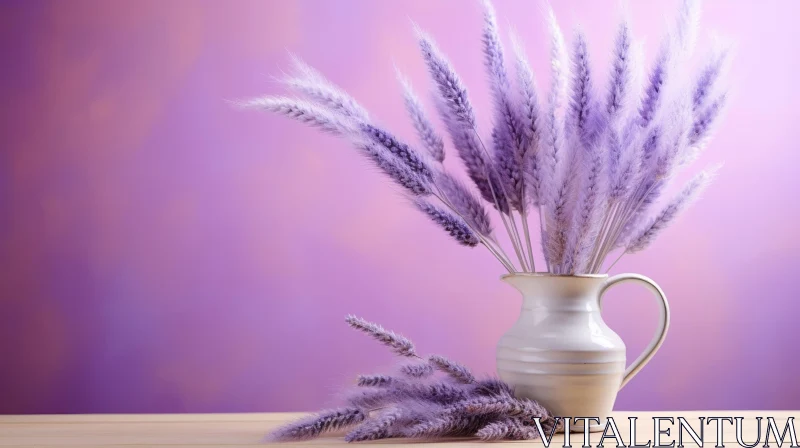 AI ART Elegant Purple Wheat Bouquet in White Ceramic Vase