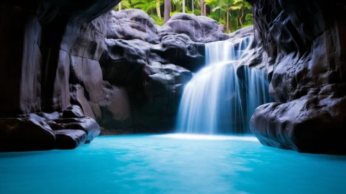 Enchanting Waterfall in Mysterious Cave