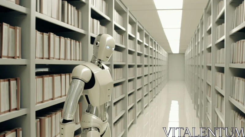 Futuristic Robot in Modern Library AI Image