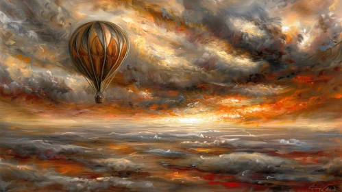 Hot Air Balloon Over Stormy Sea Painting