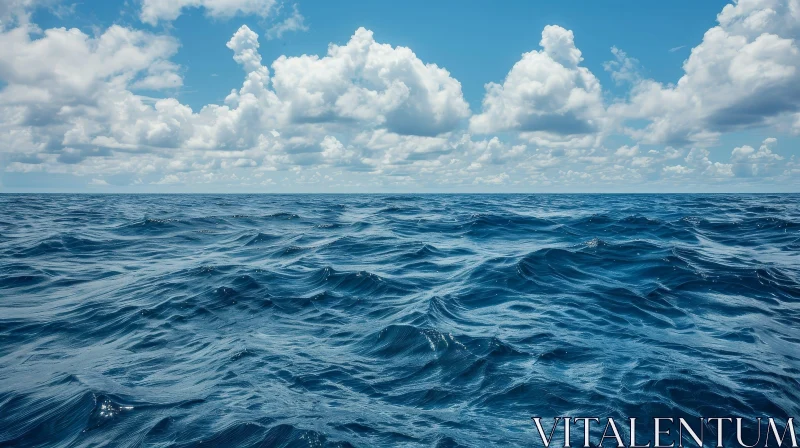 Tranquil Seascape: Deep Blue Ocean and Fluffy Clouds AI Image