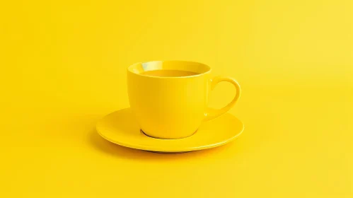 Yellow Cup and Saucer Close-up on Background