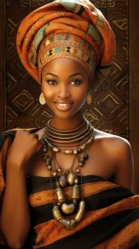 Young African Woman Portrait with Traditional Headscarf and Jewelry