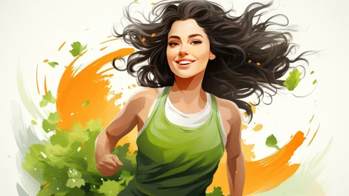 Young Woman Running Digital Painting