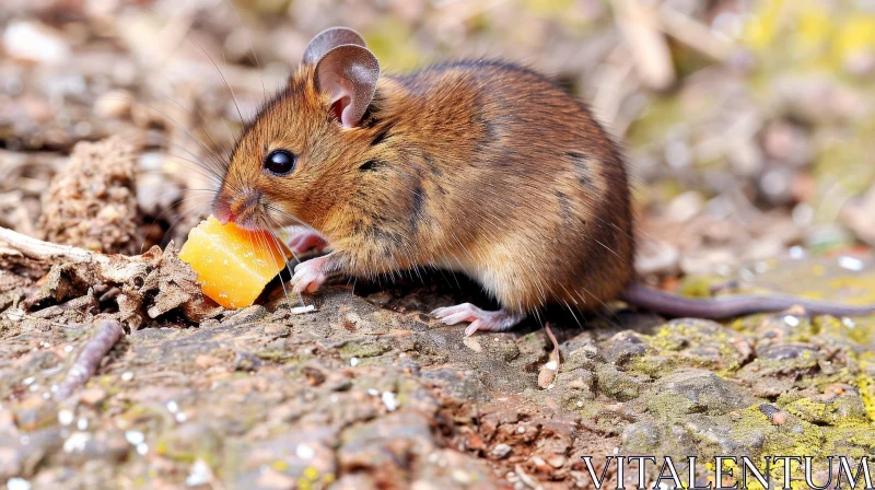 Adorable Mouse Eating Cheese on Rock AI Image