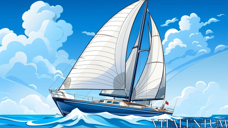 Cartoon Sailboat Illustration on the Ocean AI Image