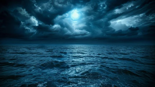 Eerie Night Seascape with Dramatic Moonlight