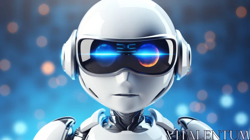 Futuristic 3D Robot Head with Blue Glowing Eyes AI Image