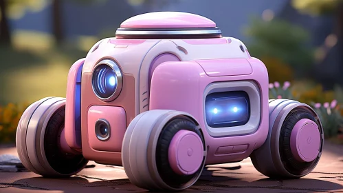 Futuristic Pink and White Robot on Brown Surface