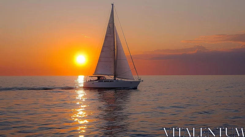 Majestic Sailboat on Serene Sea at Sunset AI Image