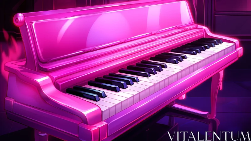 Pink Piano Digital Painting in Dimly Lit Room AI Image
