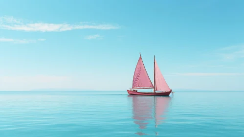 Pink Sailboat on Calm Blue Sea