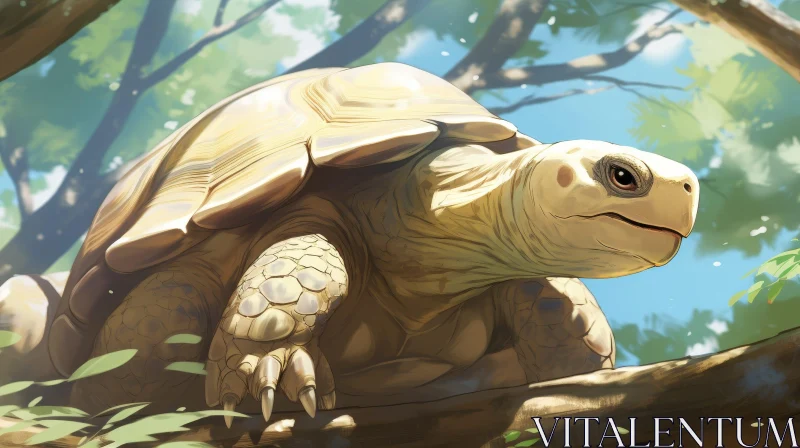 AI ART Realistic Turtle on Tree Branch - Digital Painting