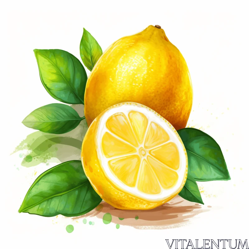 Realistic Watercolor Lemon Illustration with Detailed Rendering AI Image