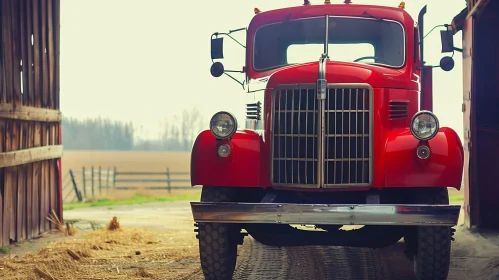 Red Vintage Truck in Barn - Nostalgic Scene