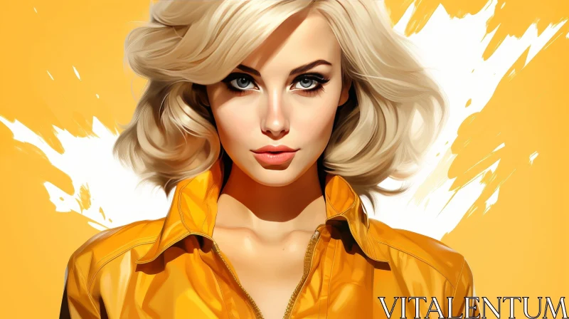 Serious Young Woman Portrait in Yellow Jacket AI Image