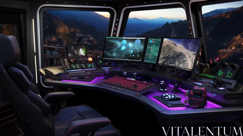 AI ART Spaceship Cockpit View Over Snowy Mountains