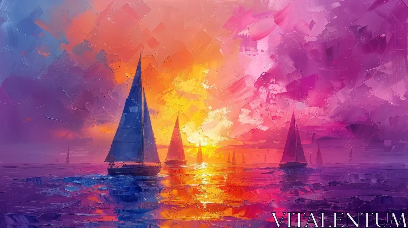 AI ART Tranquil Seascape Sunset Painting