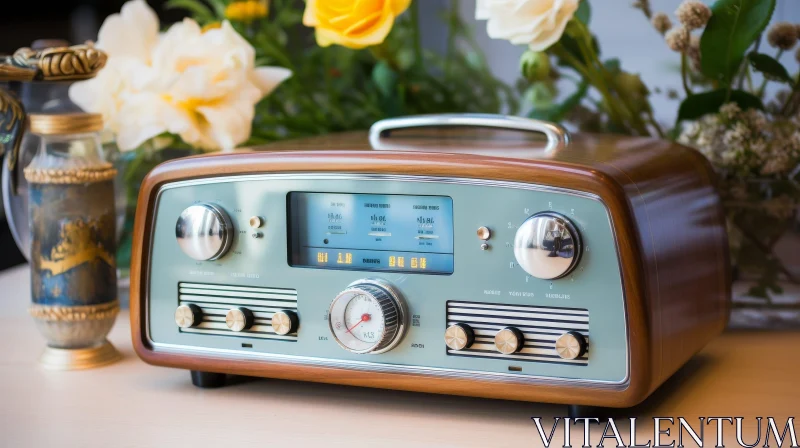 AI ART Vintage Radio with Clock - Wooden Case | Retro Style