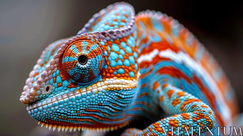 AI ART Blue and Orange Chameleon Close-Up