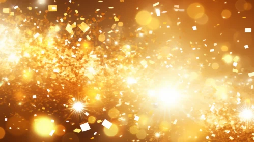 Golden Background with Falling Confetti and Stars