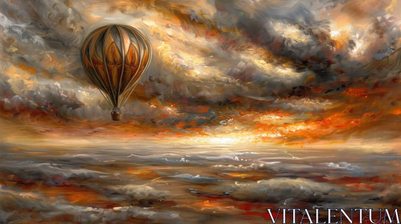 Hot Air Balloon Over Stormy Sea Painting AI Image