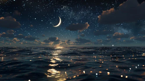 Serene Night Seascape with Moonlight Reflection
