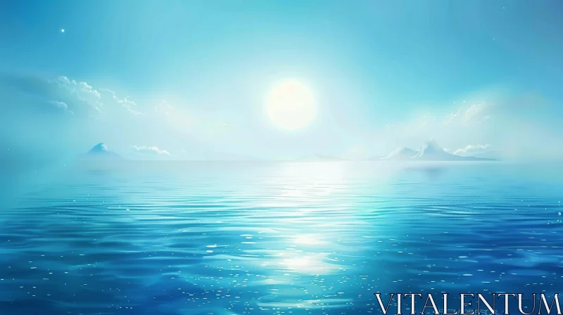 AI ART Tranquil Seascape with Bright Sun and Islands