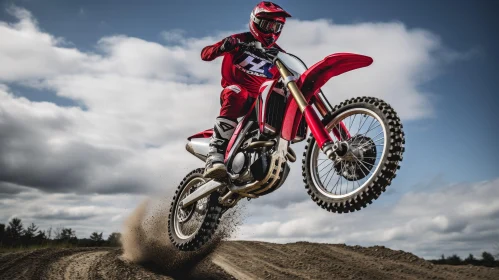 Adrenaline Rush: Motocross Rider Mid-Air Jump on Dirt Bike