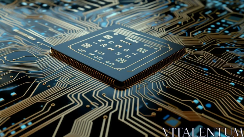 AI ART Close-up Computer Chip GAOS on Dark Blue Background