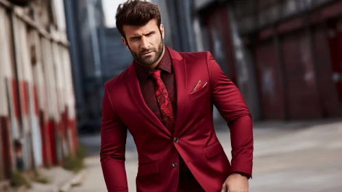 Confident Man in Red Suit Urban Portrait