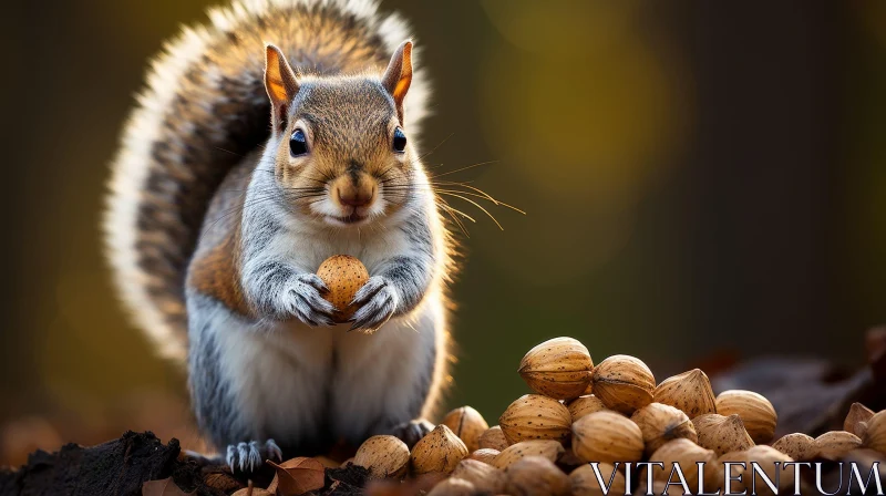 AI ART Curious Squirrel with Nut - Wildlife Photography