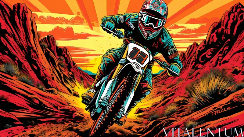 Dirt Bike Rider in Canyon at Sunset AI Image