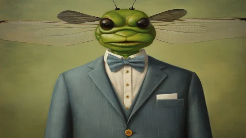 Dragonfly-Headed Man Portrait in Suit and Bow Tie