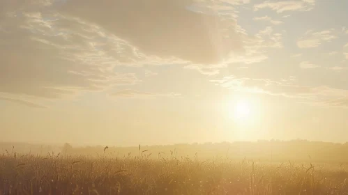 Golden Sunrise Over Wheat Field - Serene Nature Landscape