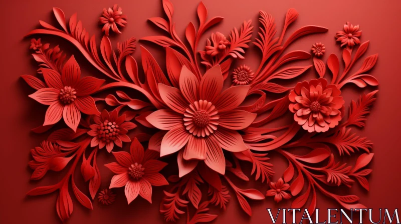 AI ART Red Flowers and Leaves 3D Rendering